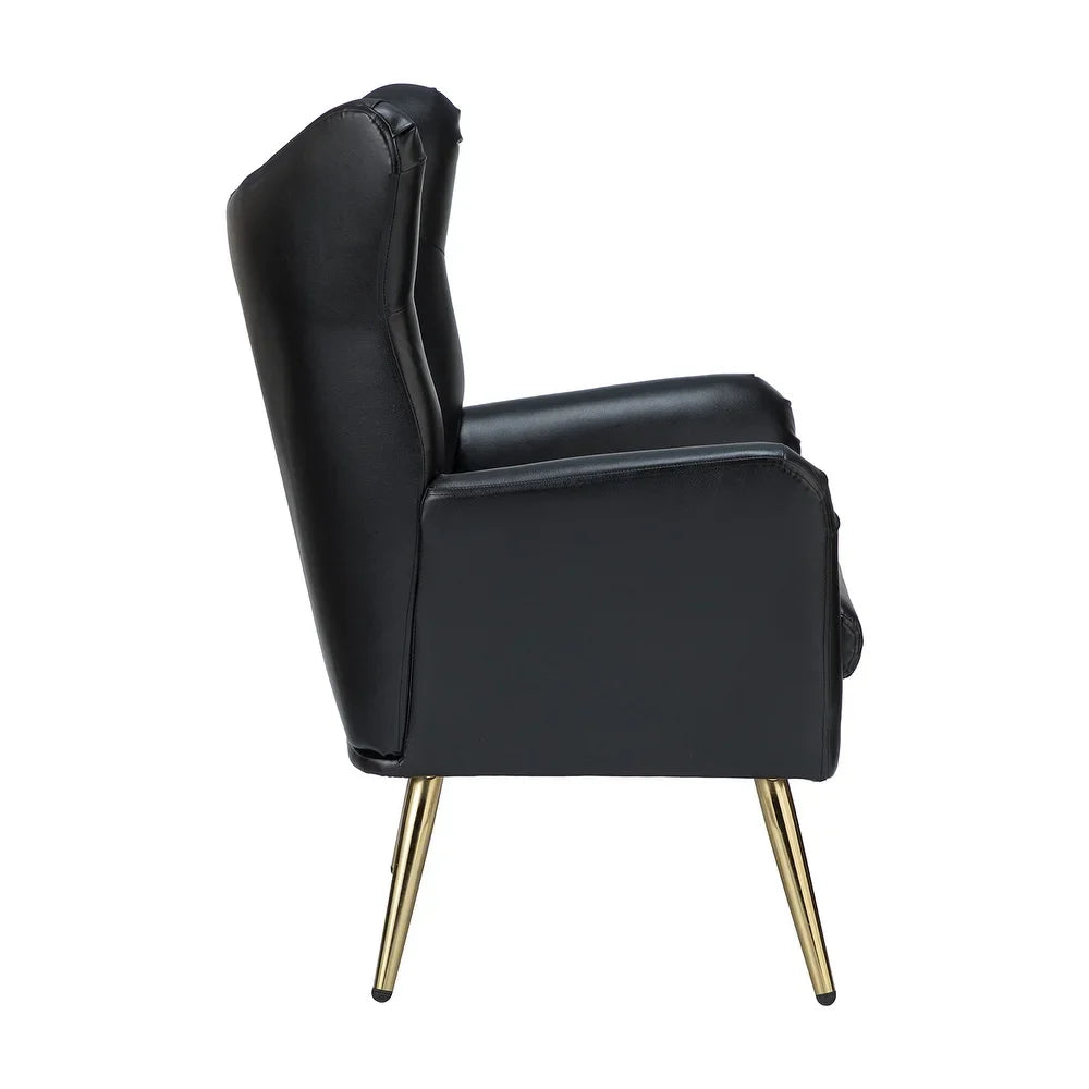 Joseph Modern Leather Wingback Armchair with Pull-button Design