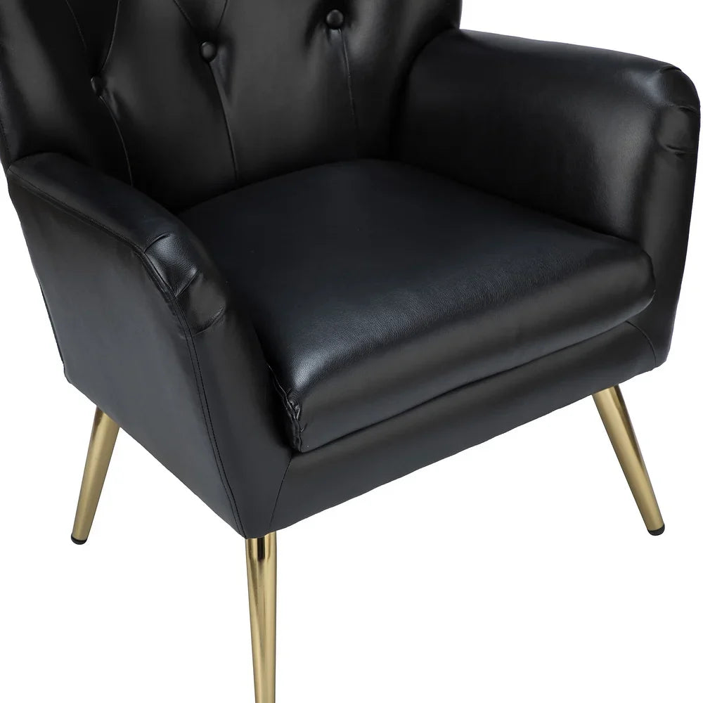 Joseph Modern Leather Wingback Armchair with Pull-button Design