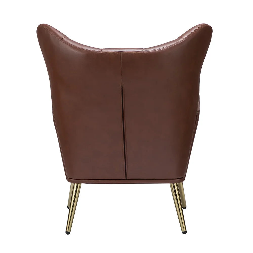 Joseph Modern Leather Wingback Armchair with Pull-button Design