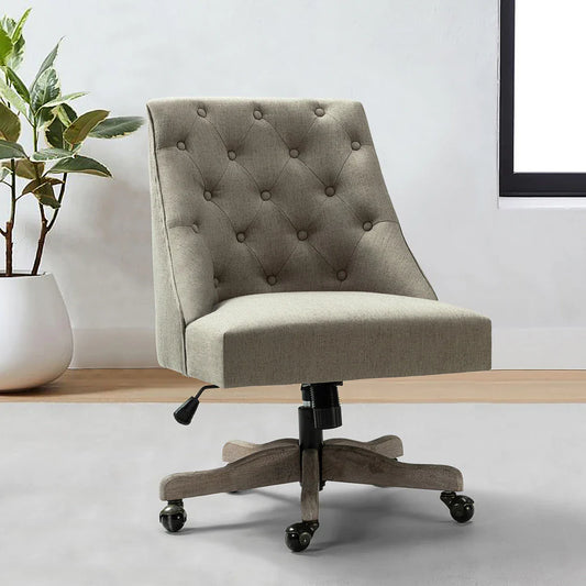 Estelle Swivel Tufted Task Modern Office Chair with Wood Base