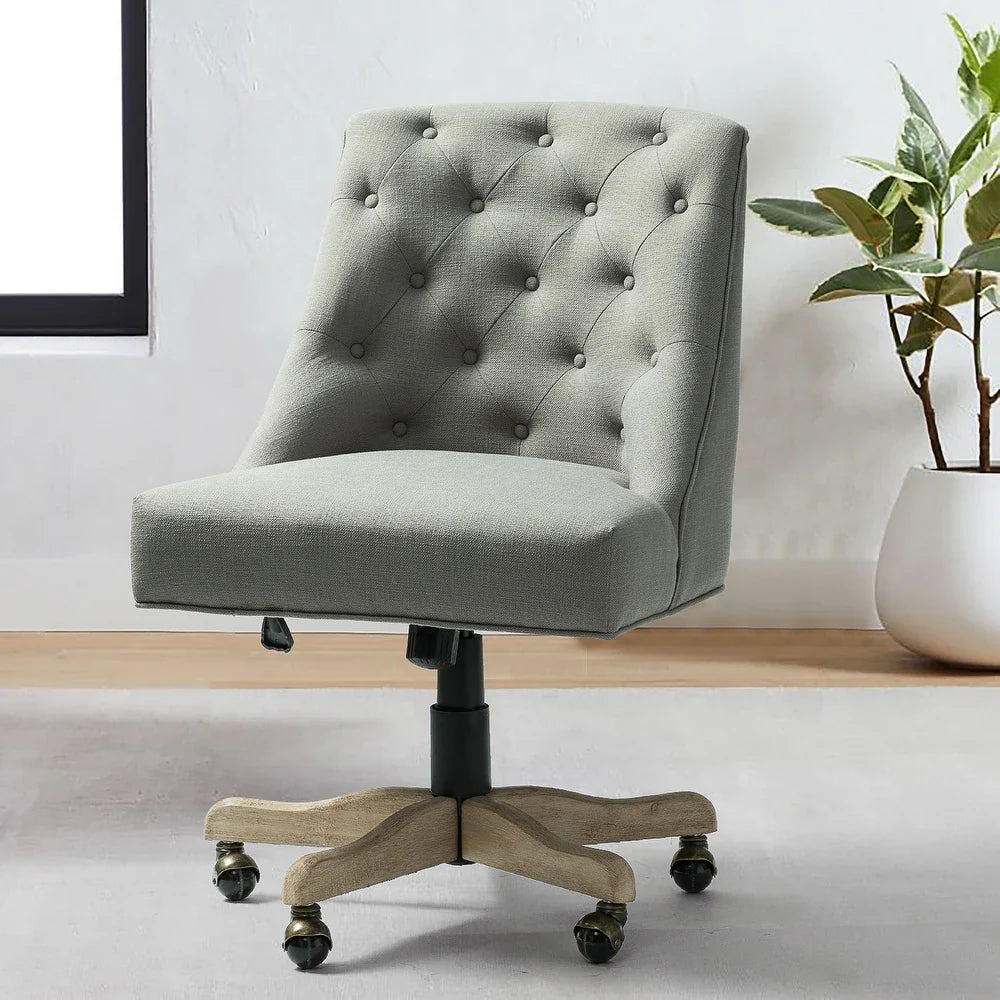 Estelle Swivel Tufted Task Modern Office Chair with Wood Base