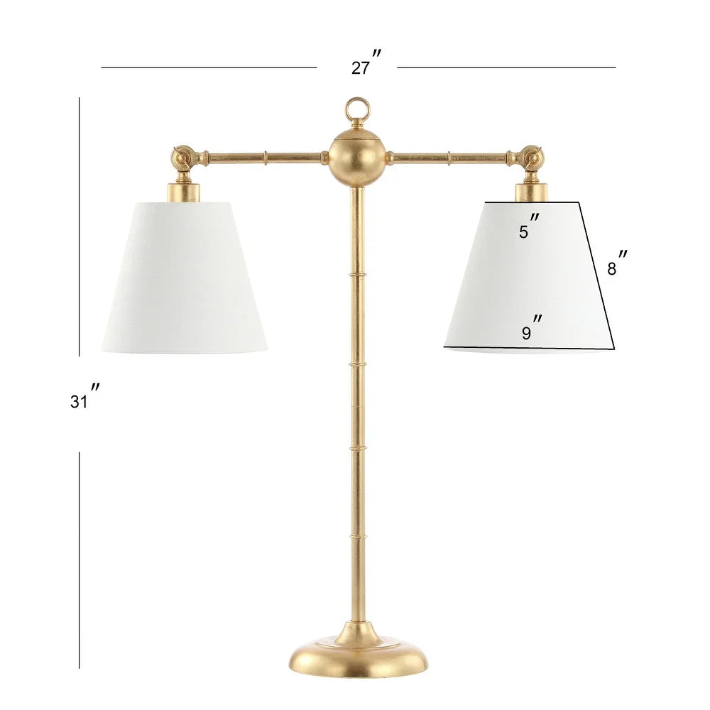 Joyce 31" 2-Light Library Metal LED Table Lamp, Gold Leaf