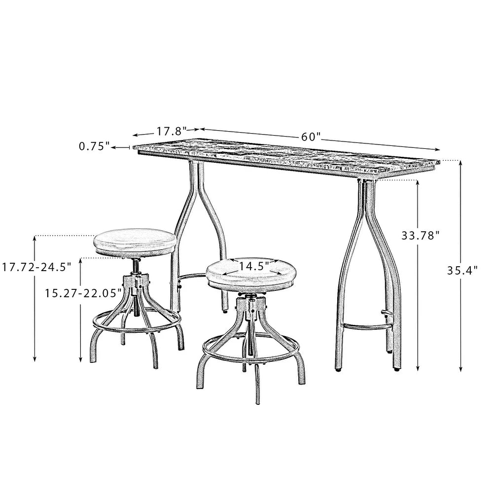 Juan Contemporary 3 Piece Dining Room Set with Metal Legs