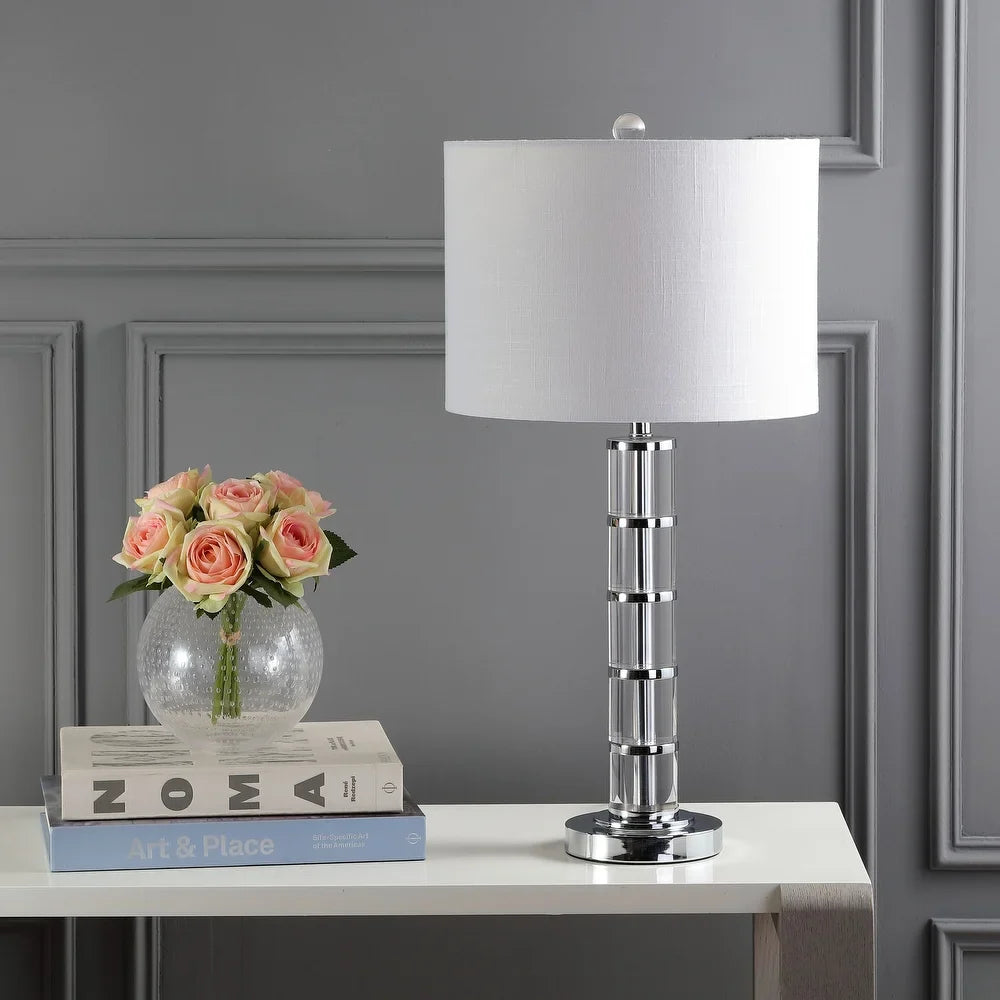 June 26" Crystal LED Table Lamp, Clear/Chrome
