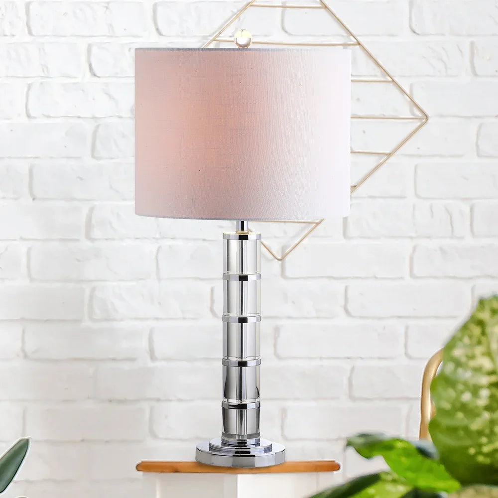 June 26" Crystal LED Table Lamp, Clear/Chrome
