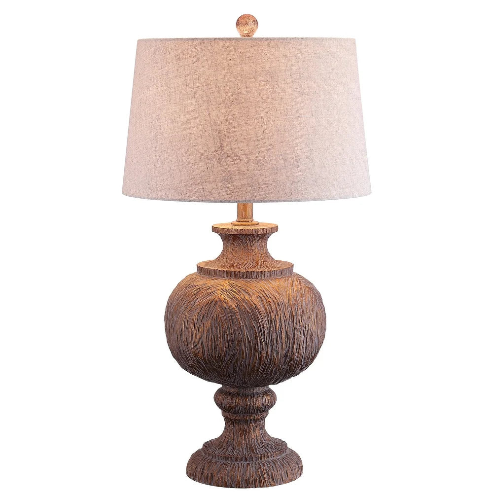 Justina 31" Resin LED Table Lamp, Dark Brown with Gray Shade