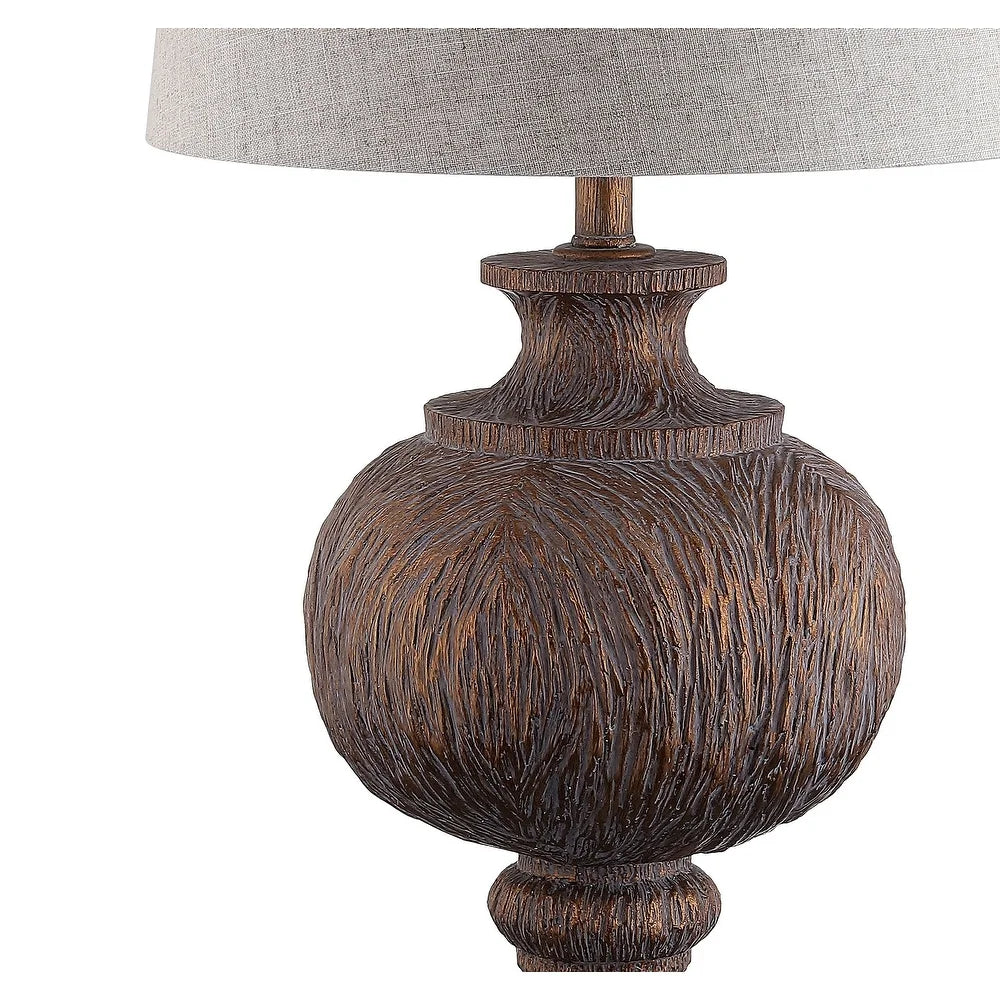 Justina 31" Resin LED Table Lamp, Dark Brown with Gray Shade