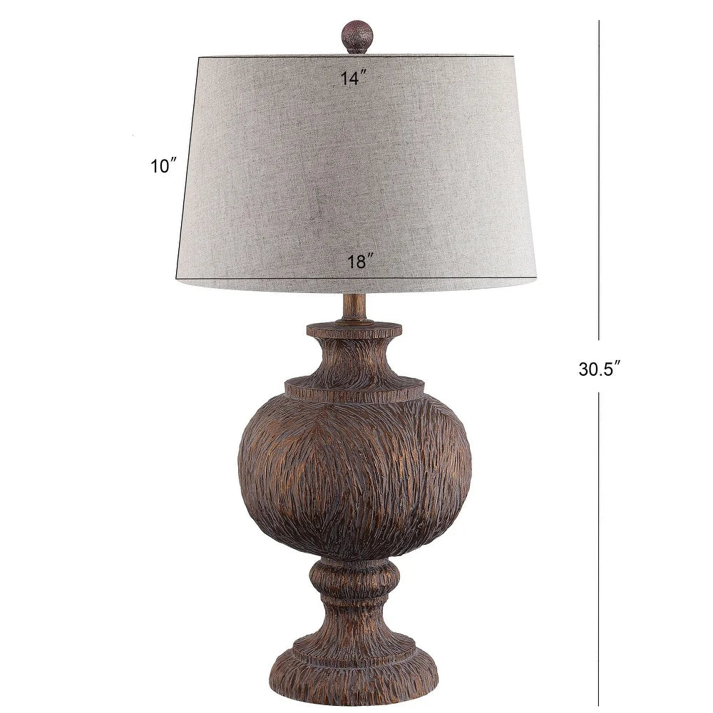 Justina 31" Resin LED Table Lamp, Dark Brown with Gray Shade