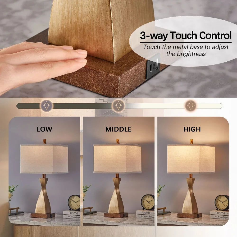 KAWOTI 22'' Table Lamp Set Touch Control with AC Outlet Bulbs Included - W10" * H22"