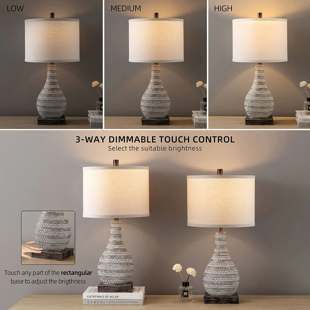 KAWOTI 24'' Touch Control Table Lamp Set with USB & AC Outlet (Set of 2) - W12" * H24"