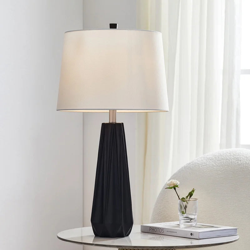 KAWOTI 27" Black/ Blue/ Grey Table Lamp with Fabric Shade