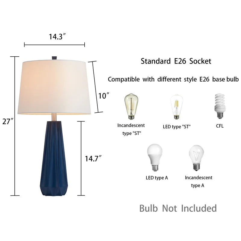 KAWOTI 27" Black/ Blue/ Grey Table Lamp with Fabric Shade