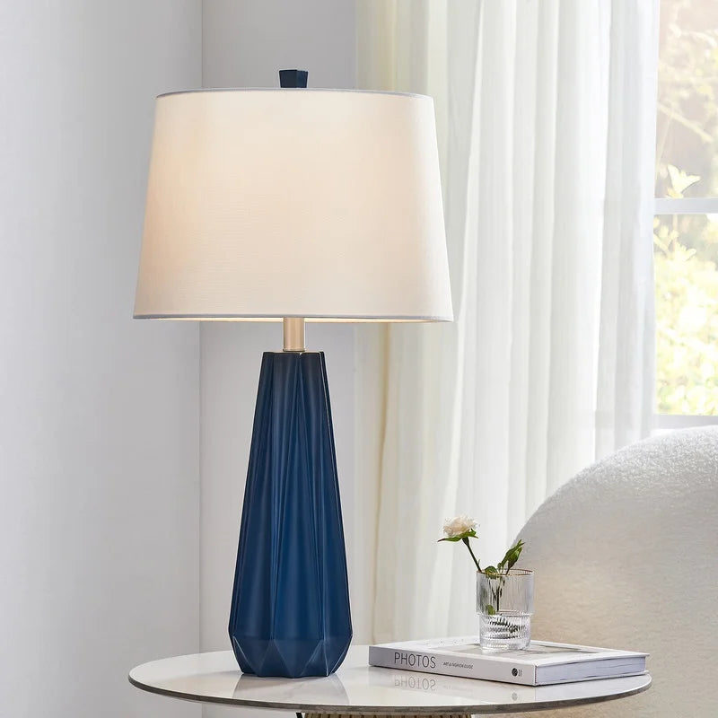 KAWOTI 27" Black/ Blue/ Grey Table Lamp with Fabric Shade