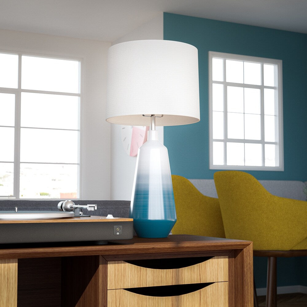 Kaia Sky Blue Ombre Ceramic with Burshed Steel Table Lamp