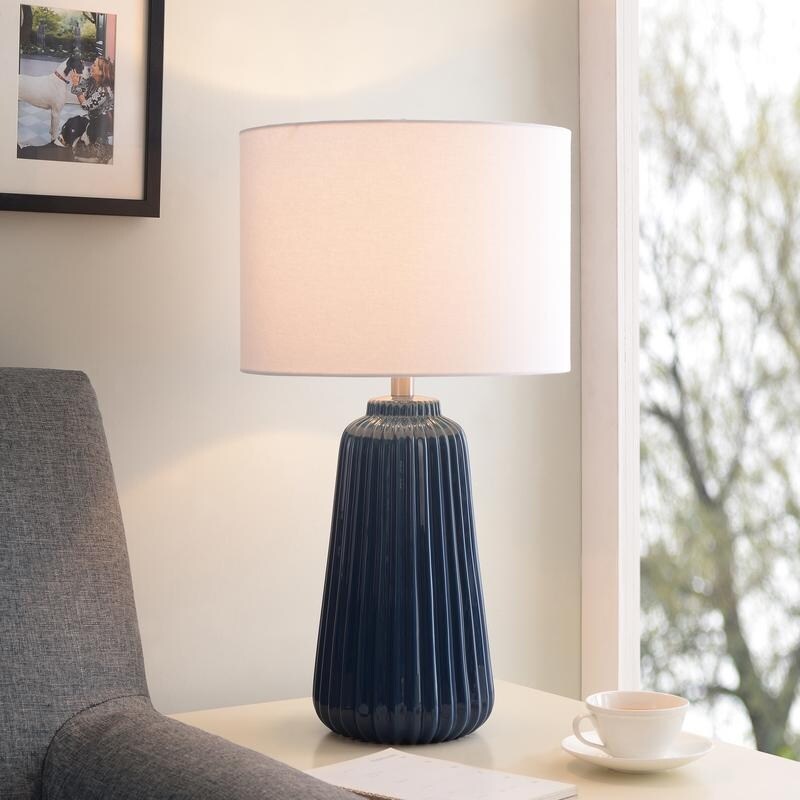 Kainak Navy Ceramic And Brushed Steel Table Lamp