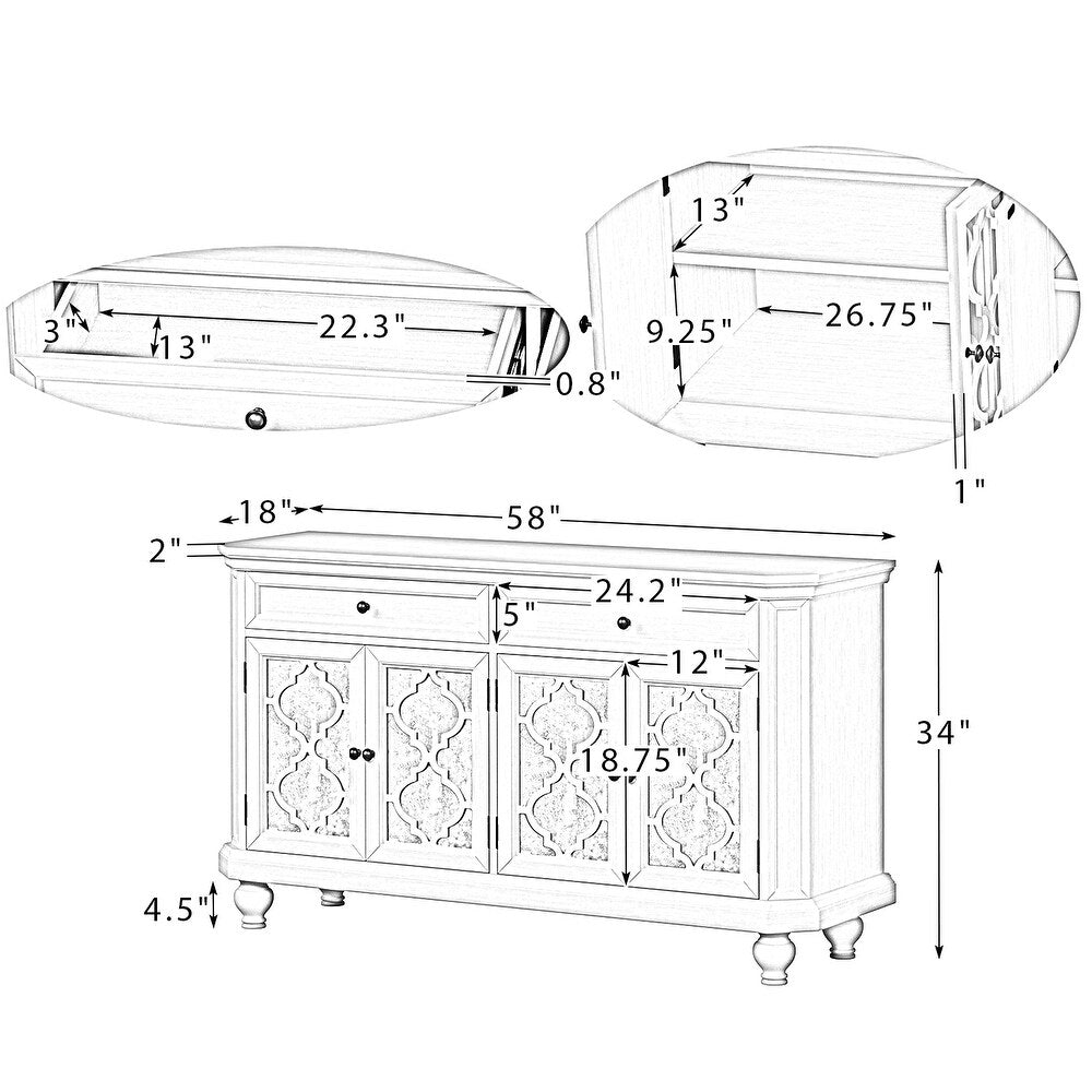Kajetan 58'' Multifunctional Kitchen Sideboard with 2 Drawers