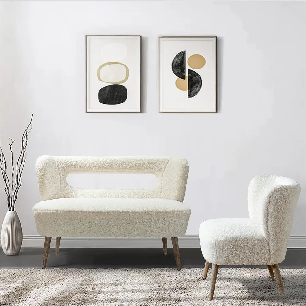 Kanesh Lambskin Sherpa Wooden Base Loveseat