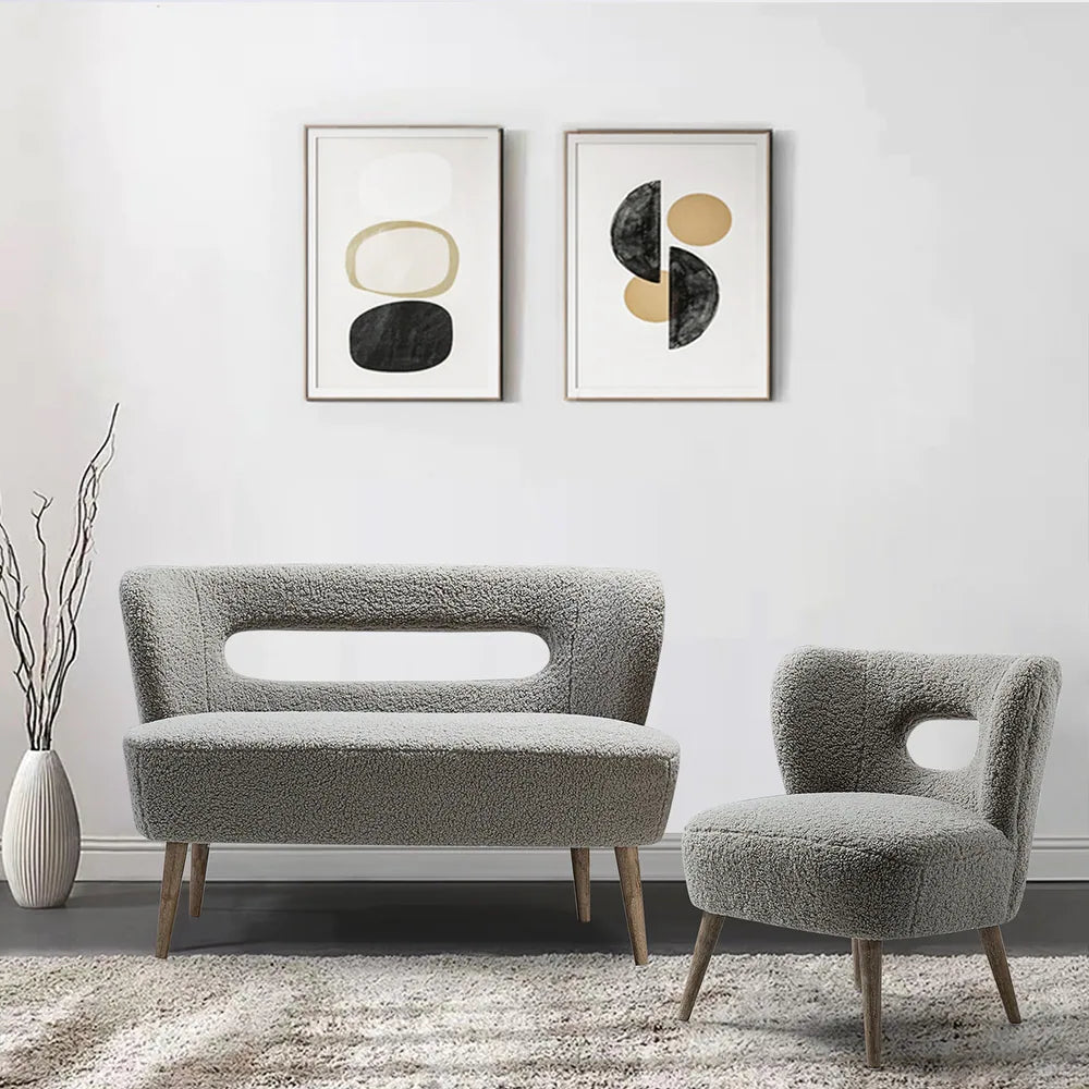 Kanesh Lambskin Sherpa Wooden Base Loveseat