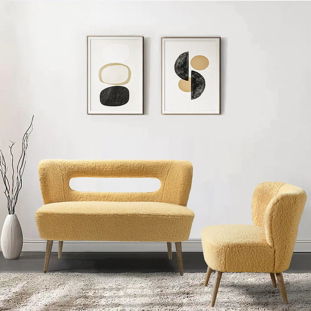 Kanesh Lambskin Sherpa Wooden Base Loveseat