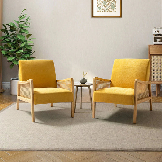 Kasih Contemporary and Classic Armchair with Rattan Arms Set of 2