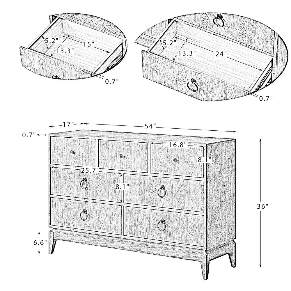 Kaspar 54" Wide 7 Drawer Dresser with Ring Decorative Hardware