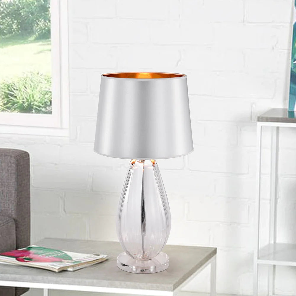 Keagan Chrome+Clear Crystal Base 1-Light Plastic Cone Shade Table Lamp