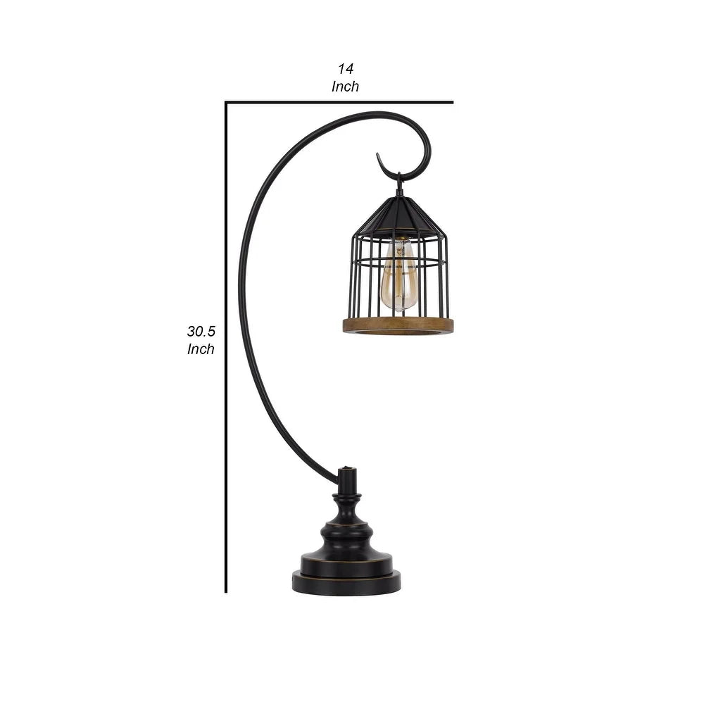 Kim 31 Inch Modern Table Lamp, Hanging Lantern Shade, Metal, Dark Bronze