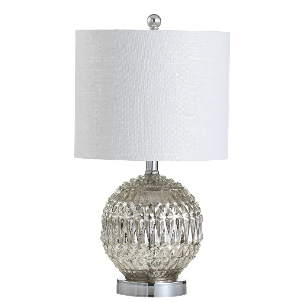 Krister 20.5" Glass/Metal LED Table Lamp, Silver/Ivory