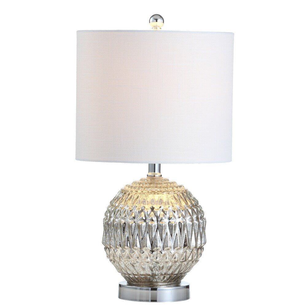 Krister 20.5" Glass/Metal LED Table Lamp, Silver/Ivory