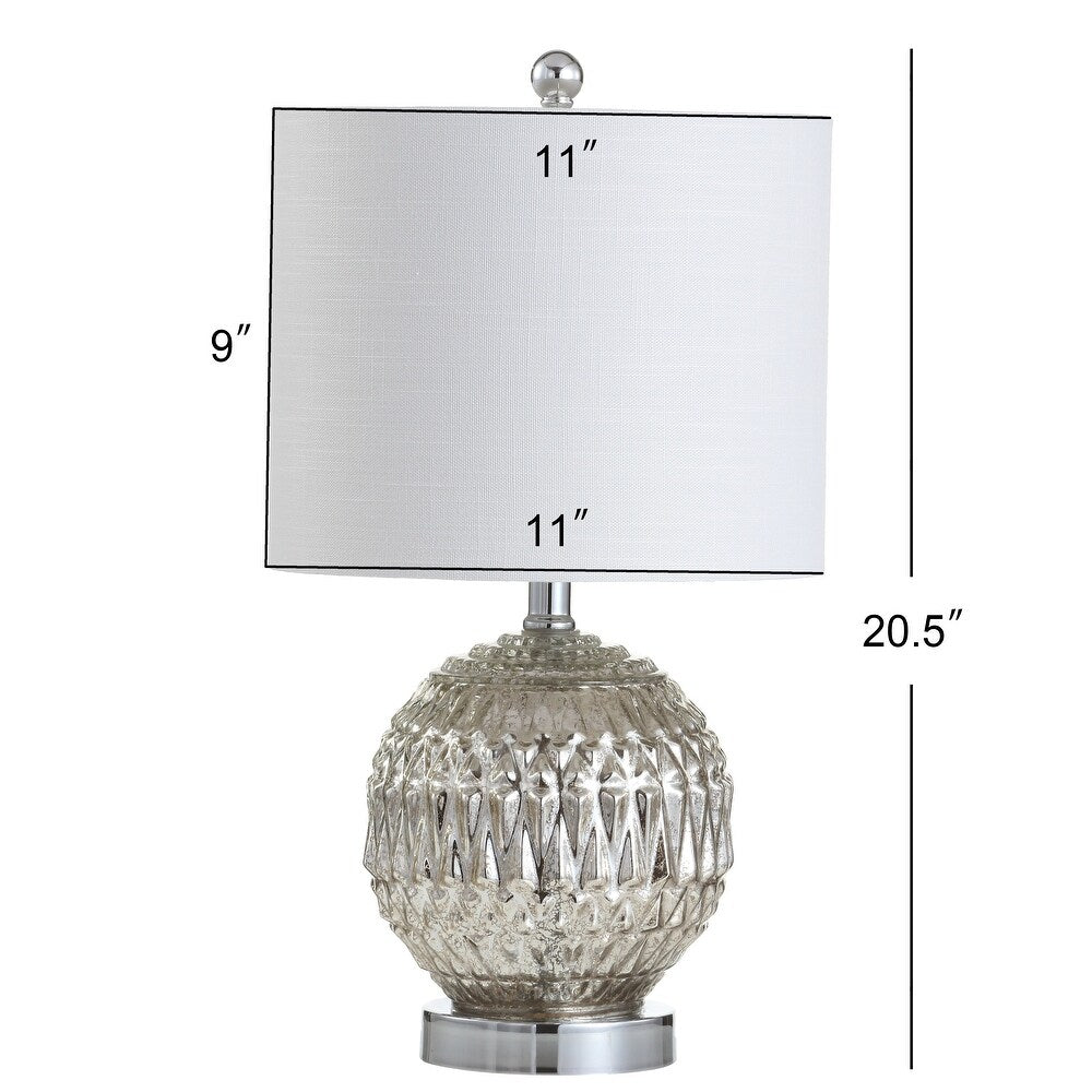 Krister 20.5" Glass/Metal LED Table Lamp, Silver/Ivory