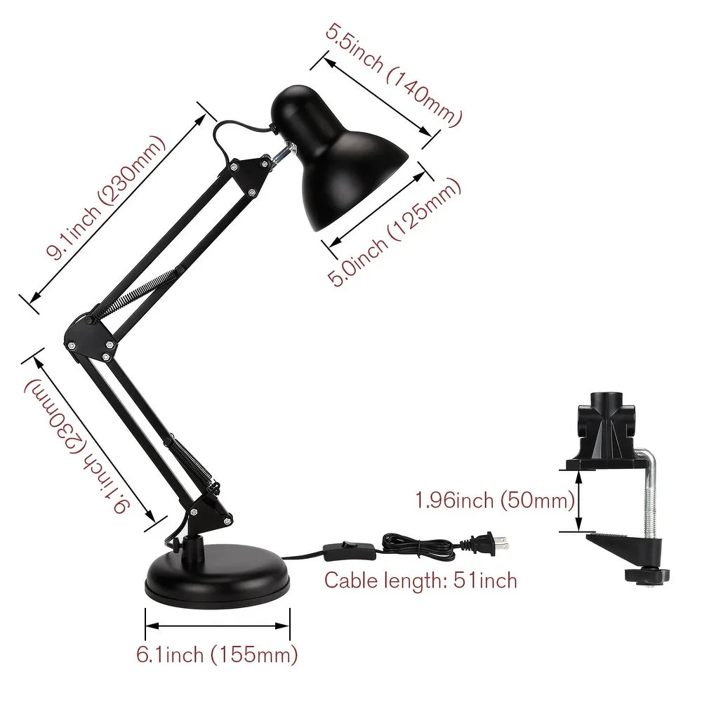 Metal Swing Arm Desk Lamp, Adjustable Gooseneck, E26 Base