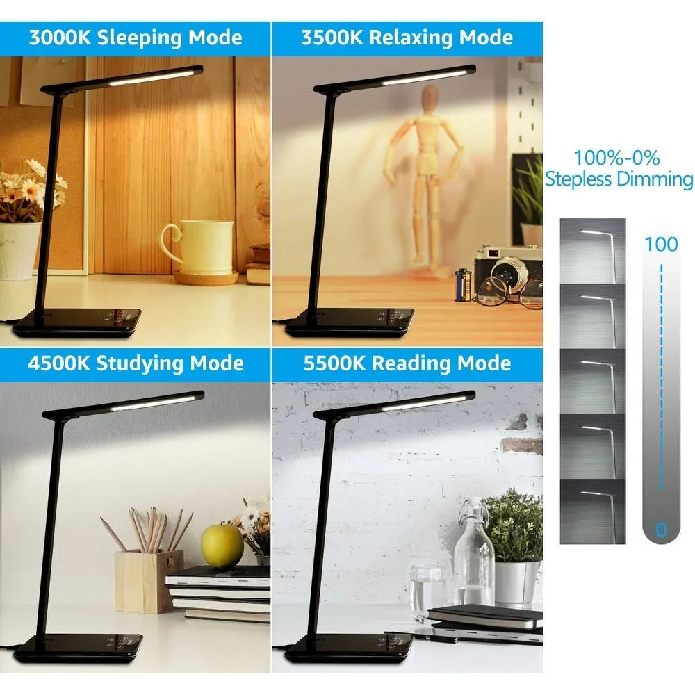 LED Desk Light with USB Charging Port, Touch Switch Fully Dimmable, 4 Lighting Modes - 1PACK