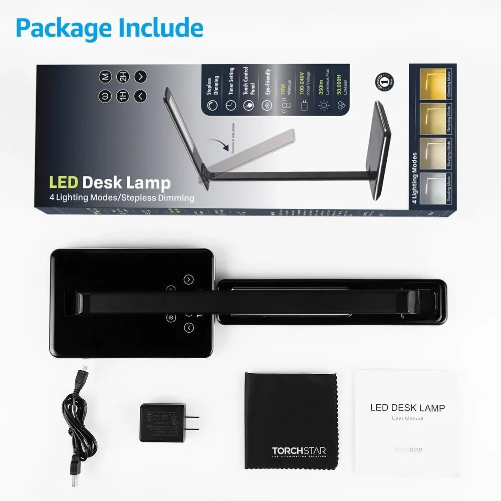 LED Desk Light with USB Charging Port, Touch Switch Fully Dimmable, 4 Lighting Modes - 1PACK