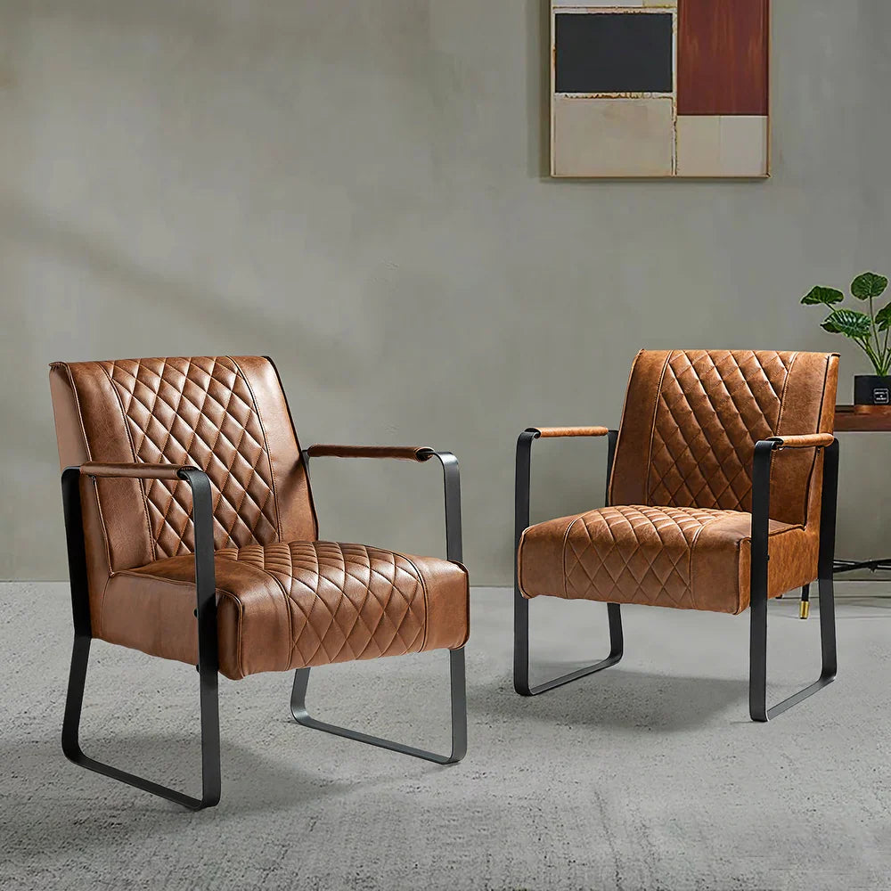 LagashMid Century Modern PU Leather Accent Armchair with Metal Base Set of 2