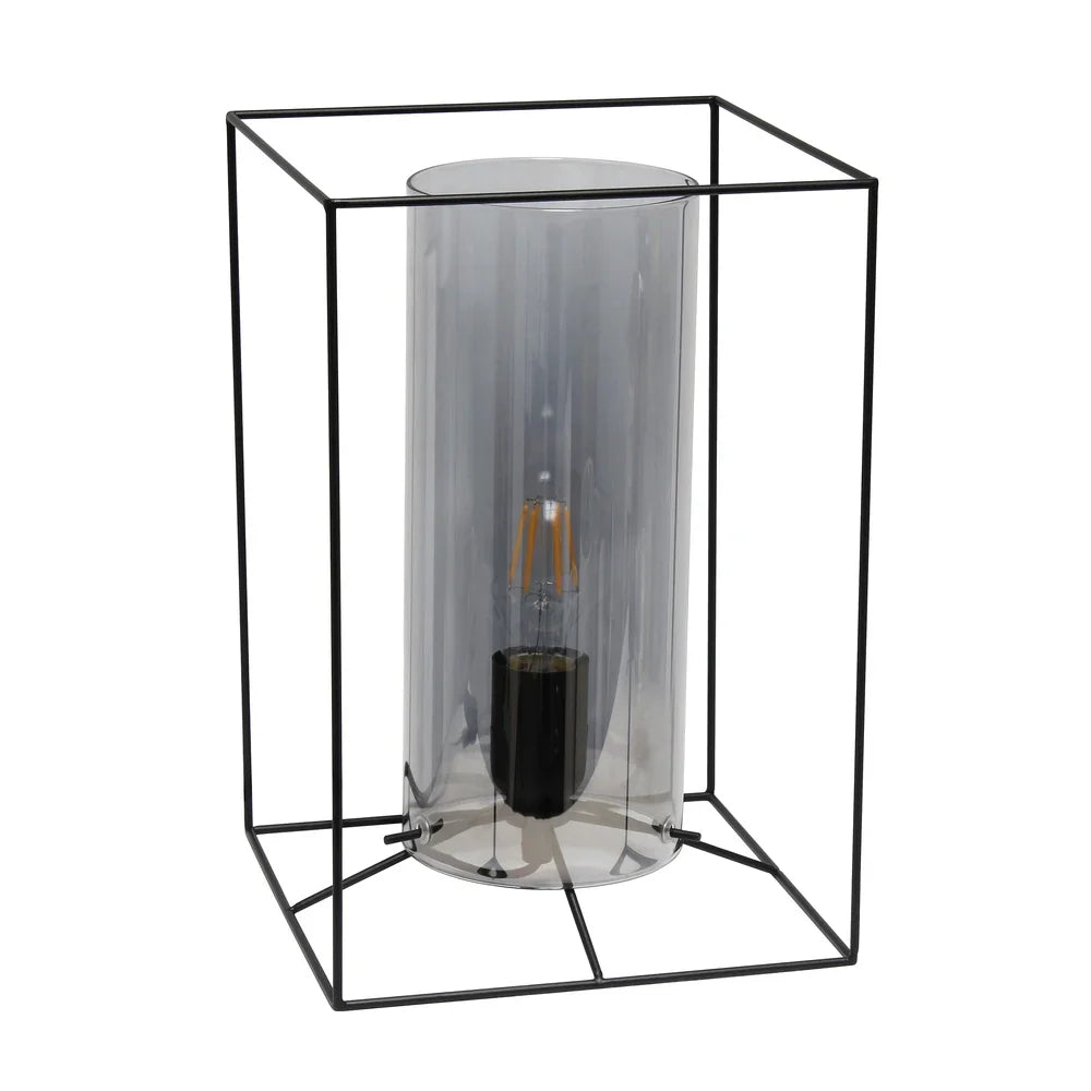 Lalia Home Framed Table Lamp with Smoked Cylinder Glass Shade, Large