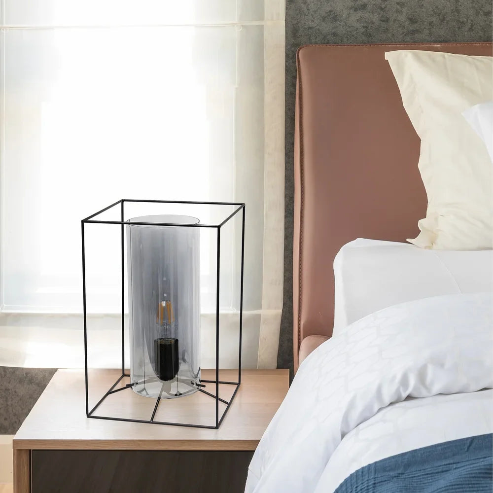 Lalia Home Framed Table Lamp with Smoked Cylinder Glass Shade, Large