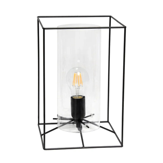 Lalia Home Framed Table Lamp with Smoked Cylinder Glass Shade, Large