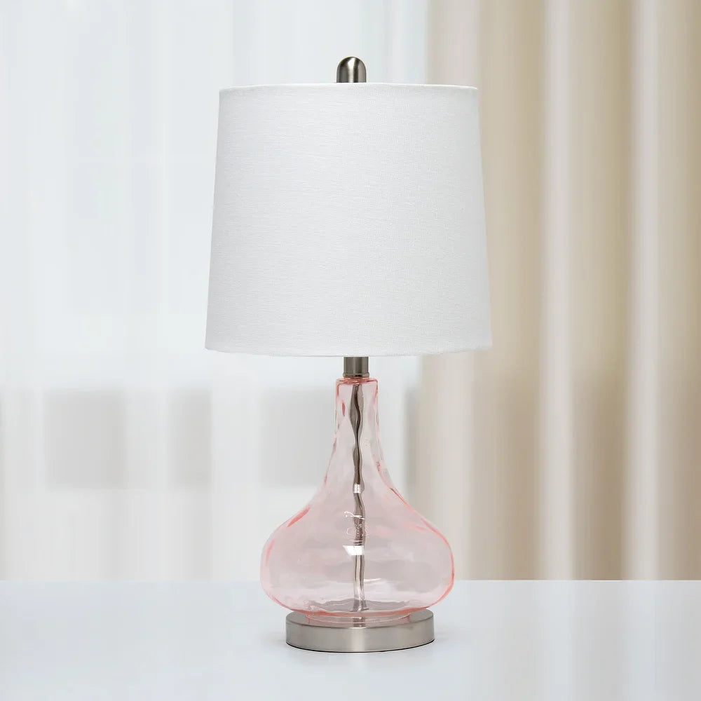 Lalia Home 23.25" Contemporary Rippled Colored Glass Bedside Desk Table Lamp with White Fabric Shade