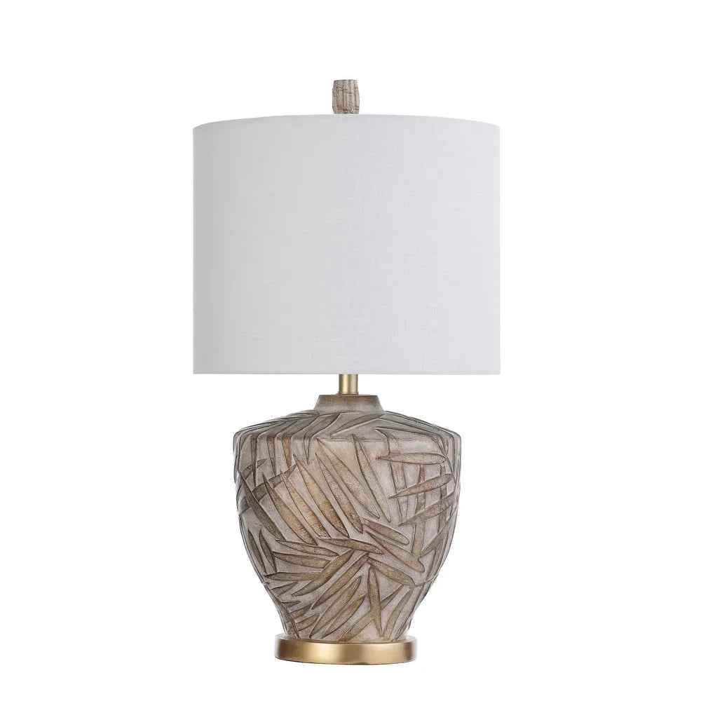 Lalita Palm Leaf Print Table Lamp - Gold Finish - White Fabric Shade