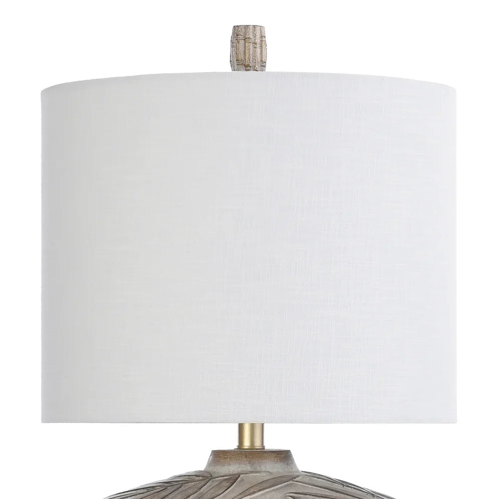 Lalita Palm Leaf Print Table Lamp - Gold Finish - White Fabric Shade