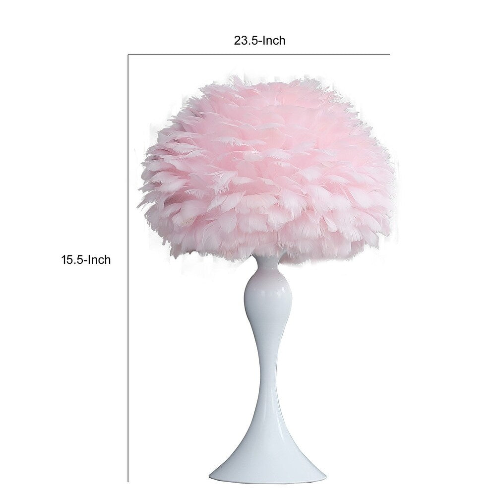 Lily 24 Inch Metal Glam Feather Table Lamp, Candlestick, 40W, Pink, White