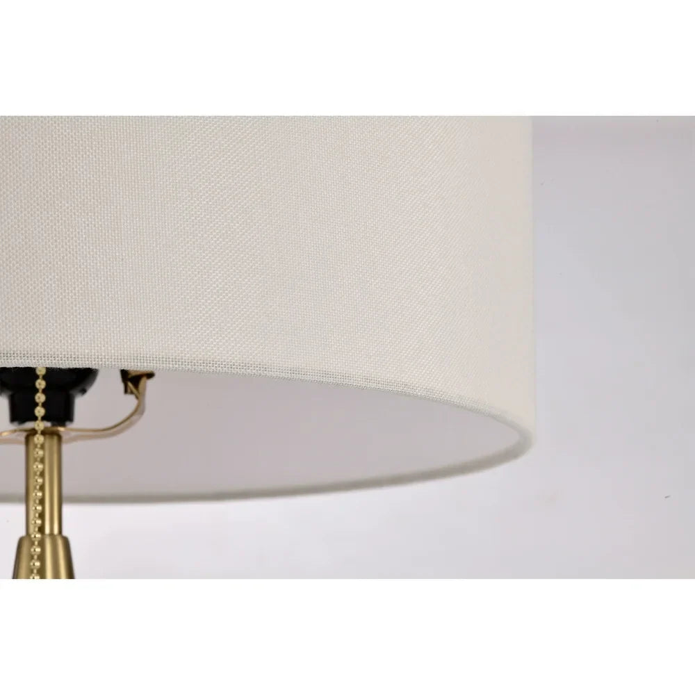 Linen Shade 6 Inch Brass Base Finish Pull Chain Table Lamp - N/A