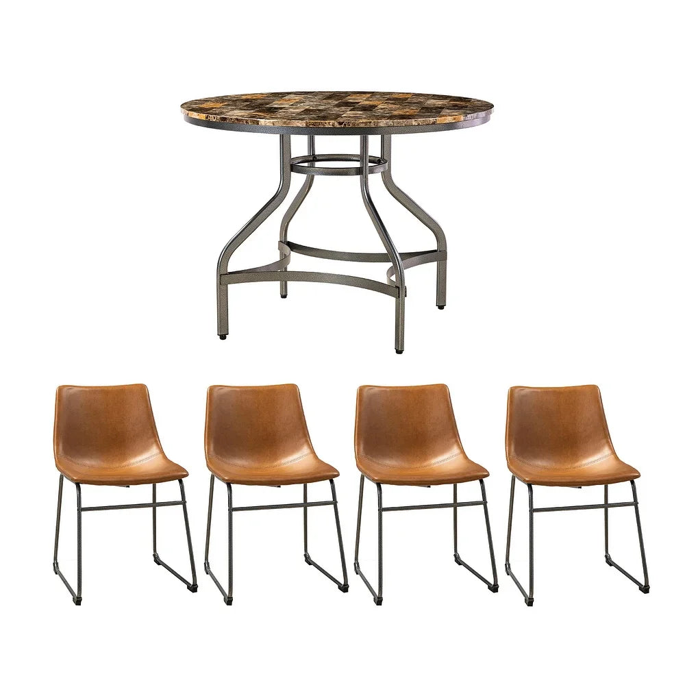 Luna Contemporary 5 Piece Dining Room Table Set with Metal Legs