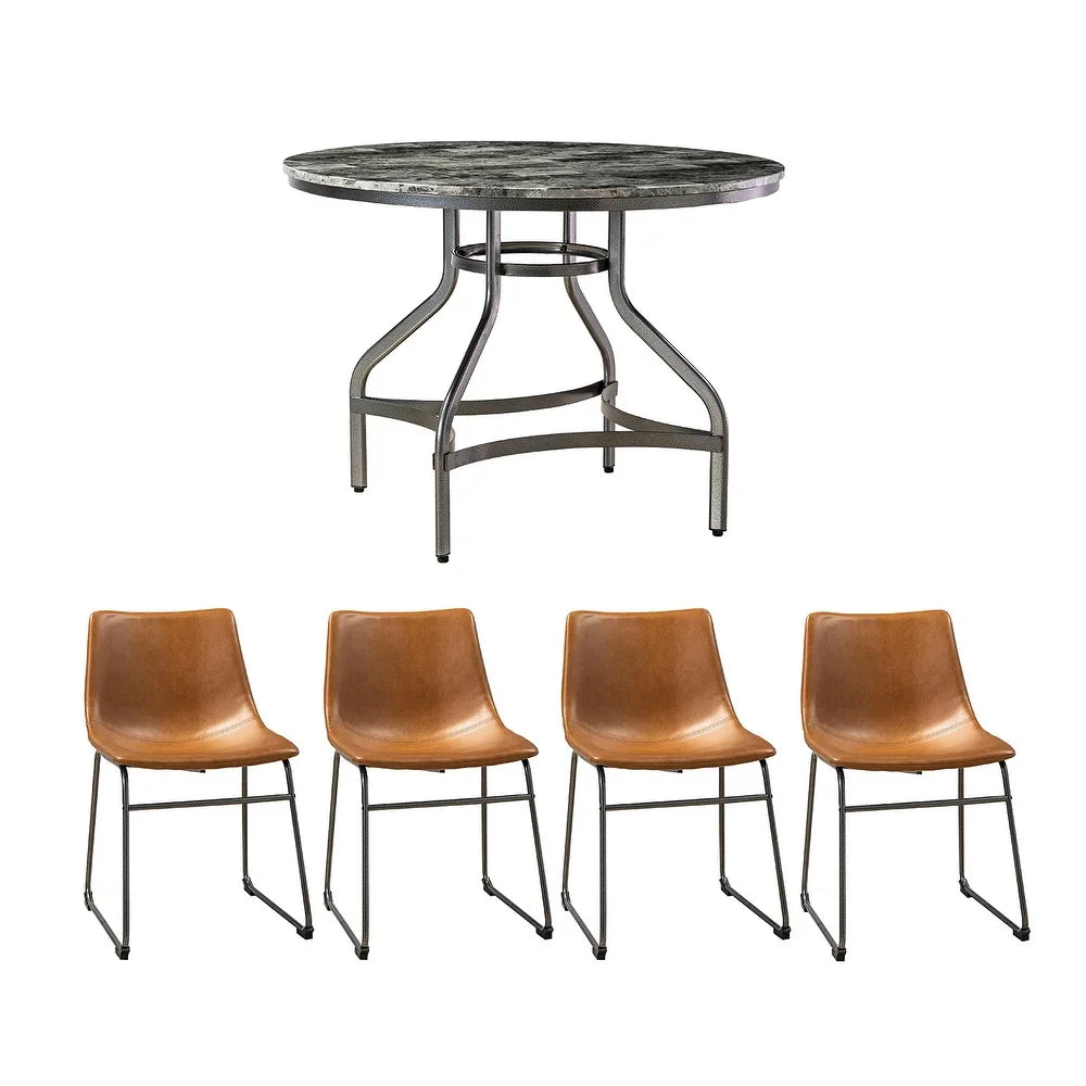 Luna Contemporary 5 Piece Dining Room Table Set with Metal Legs