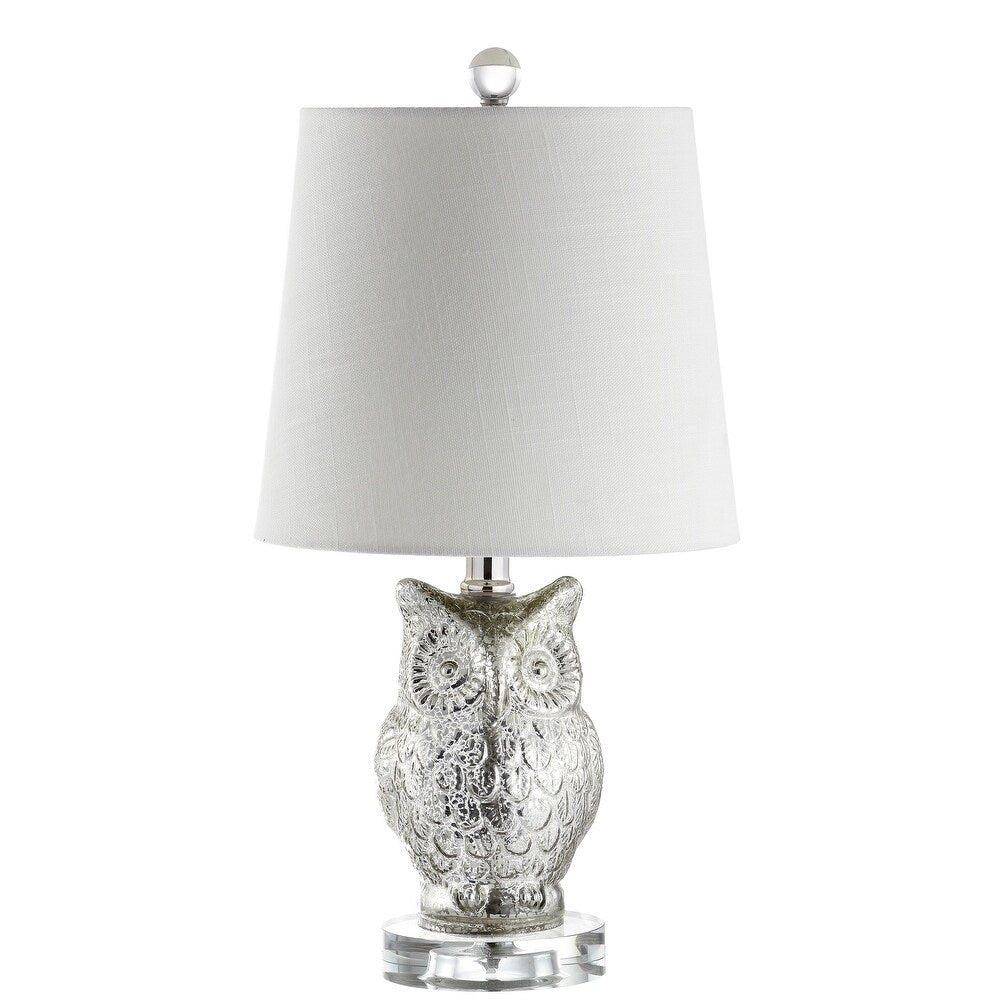 Madeline Owl 19" Glass/Crystal LED Table Lamp, Silver/Ivory