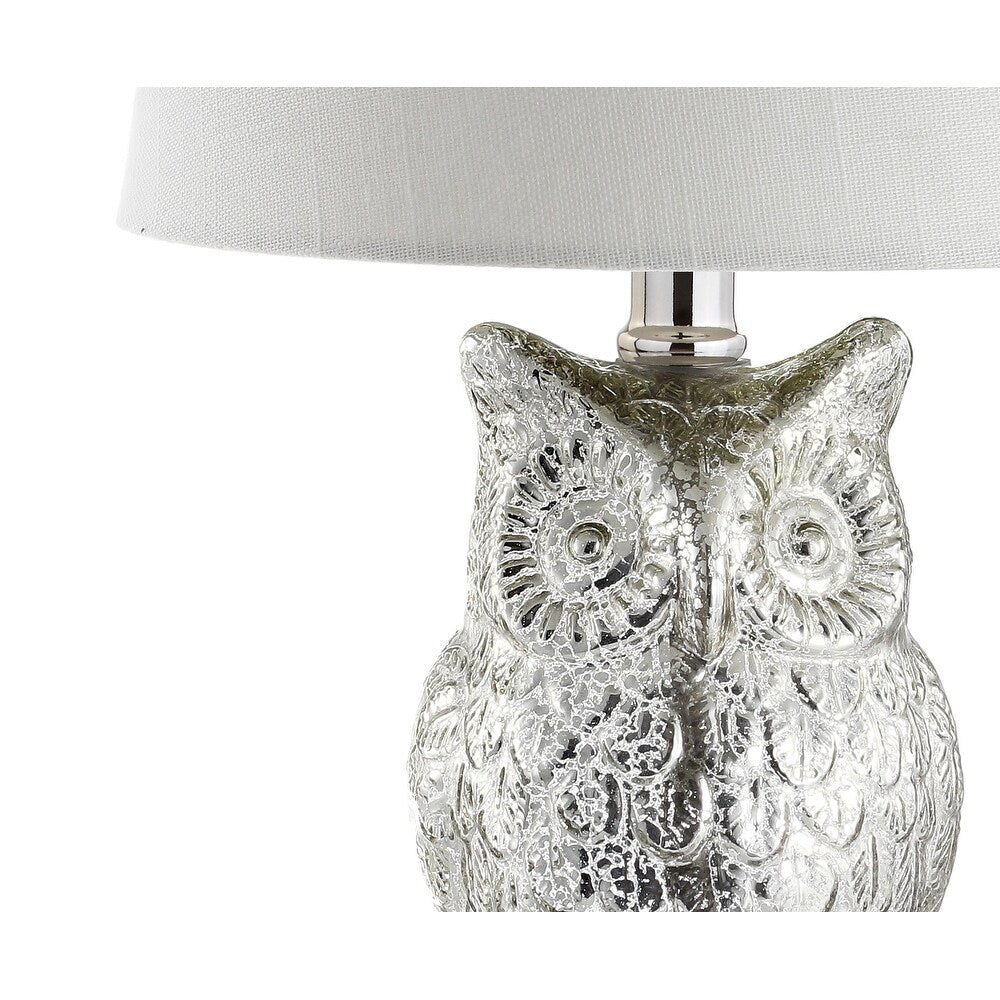 Madeline Owl 19" Glass/Crystal LED Table Lamp, Silver/Ivory