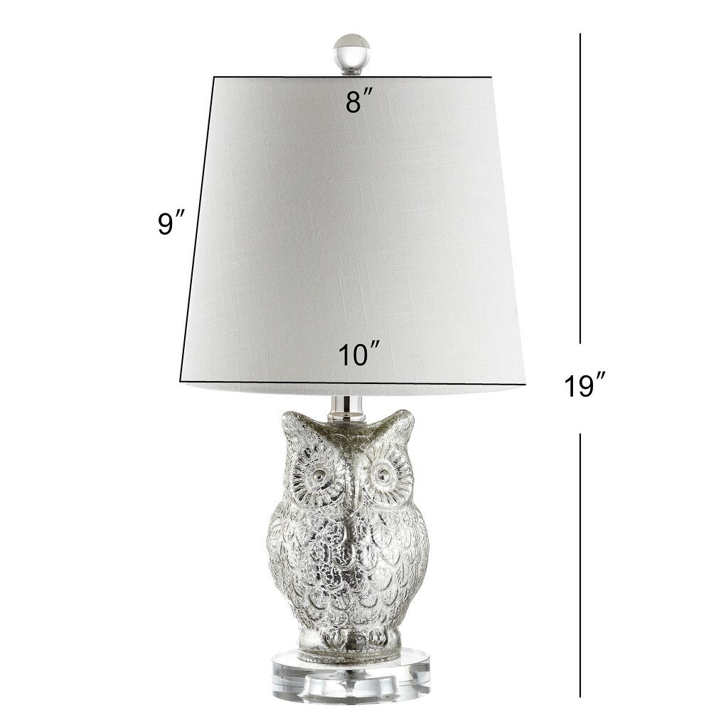 Madeline Owl 19" Glass/Crystal LED Table Lamp, Silver/Ivory