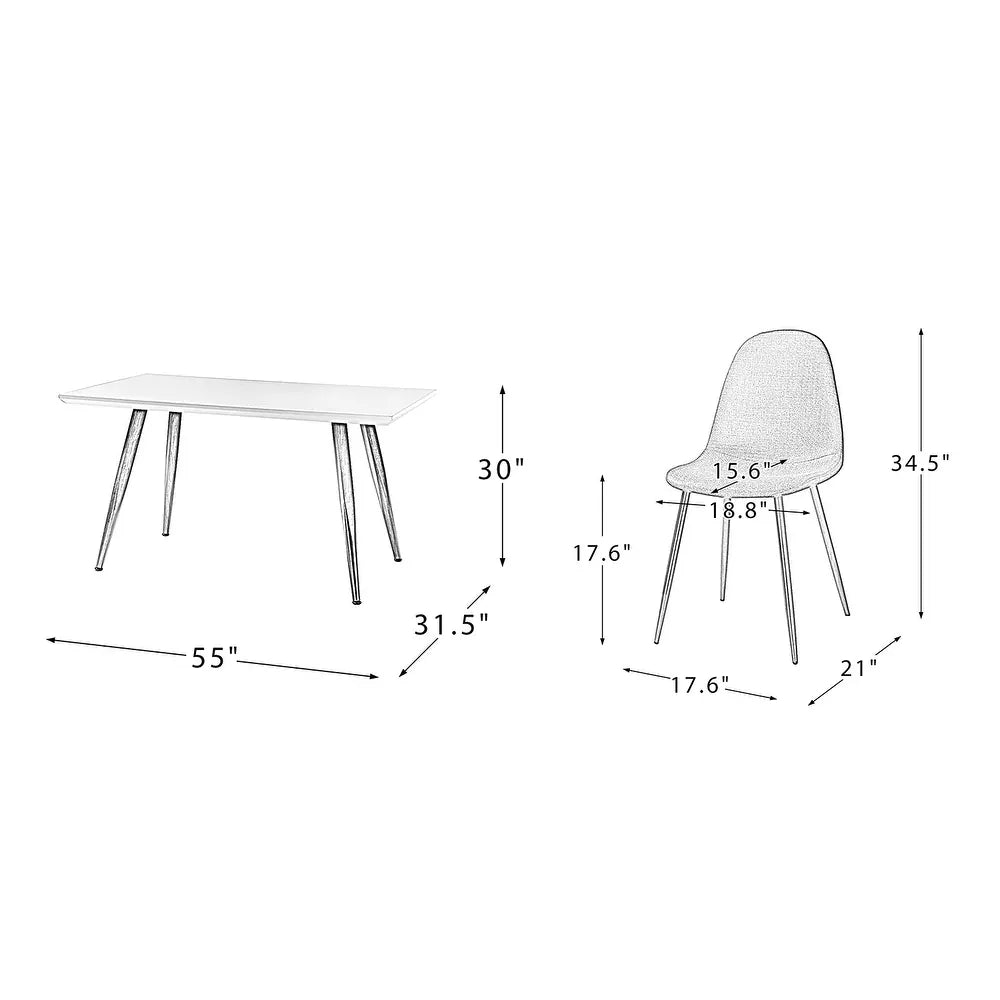 Dahsh 5 Pcs Dining Set,with Rectangle Table and Chairs