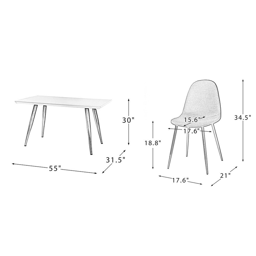 Dahsh 5 Pcs Dining Set,with Rectangle Table and Chairs