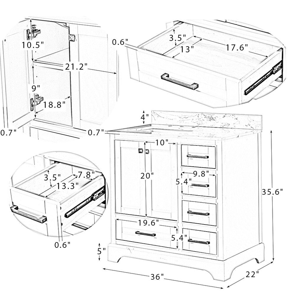 Martino 36" Single Bathroom Vanity Set with Integrated Ceramic Sink